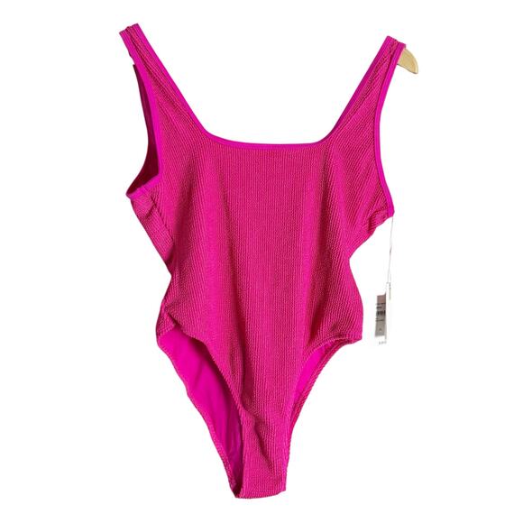 Good American Pink Glow Crinkle Square Neck One Piece Swimsuit Size L/XL - Picture 3 of 11